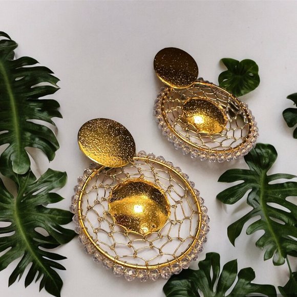 Elegant Art Deco Dangle Earrings Evening Wear Bold Earrings Modern Abstract Gold - Picture 1 of 3